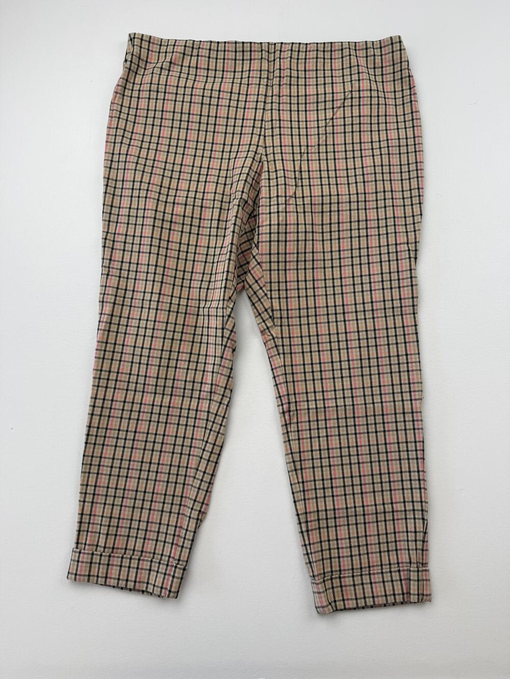 J. Jill Pants Womens 14 Beige Plaid Twill Ankle Pull On Cuffed Stretch Casual